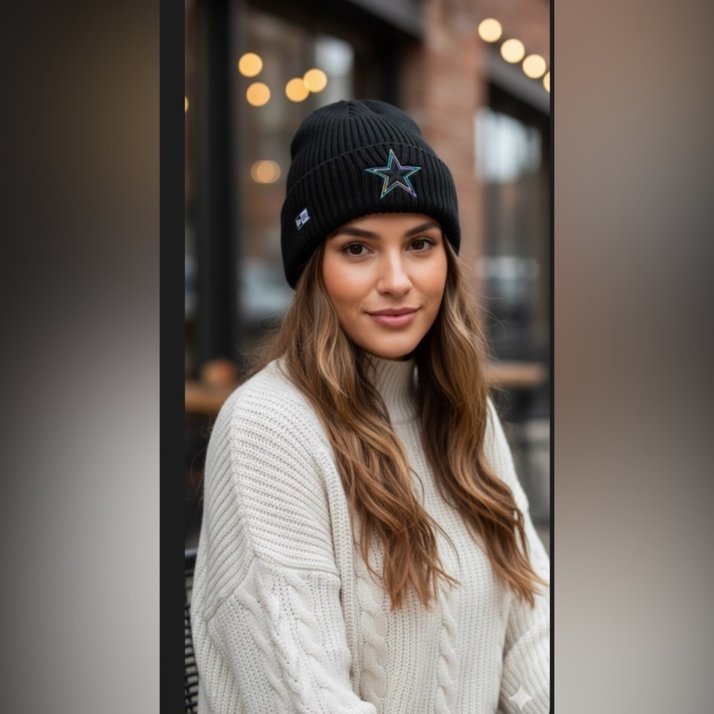 New Era Black Beanie with Colorful Star Design